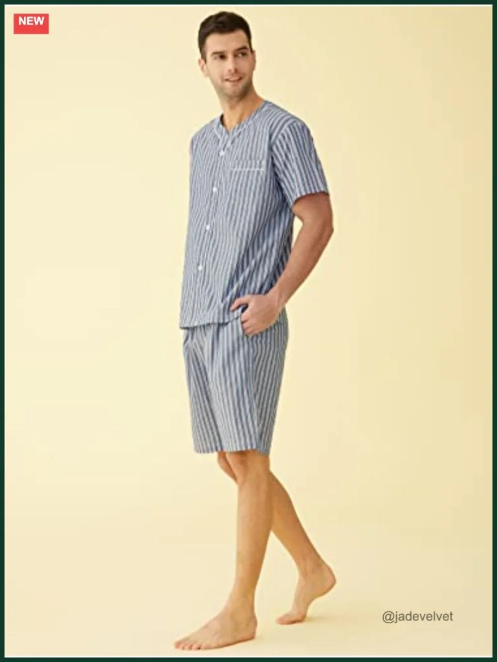 Men's Summer Cotton Pajama Shorts Set - Short Sleeve Button Down